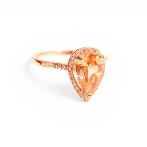 Rose Gold Pear-Cut Peach Crystal Halo Ring